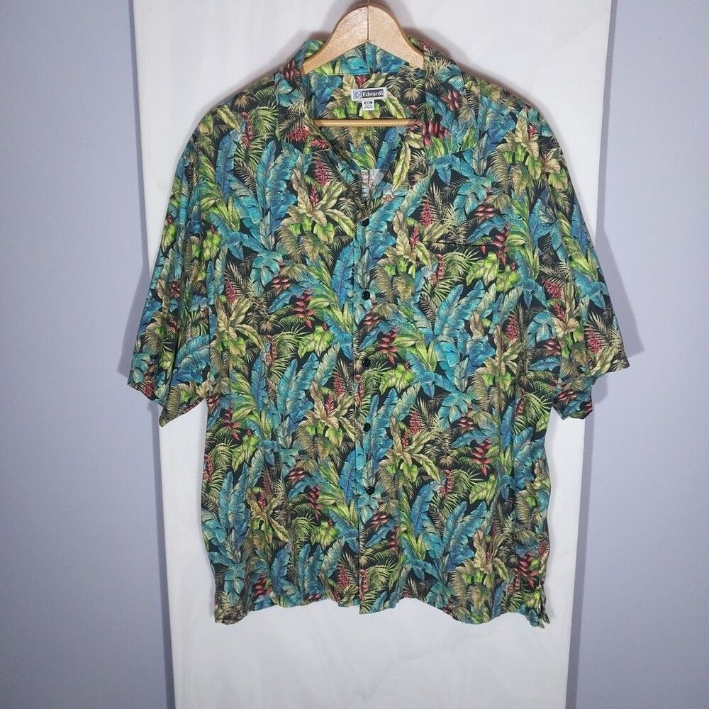 Tropical Camp Shirt Men's 2XL Edwards Hawaiian Button Front Short Sleeve Floral